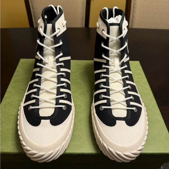 New Gucci GG Logo High Top Sneaker Shoes Black White Size UK 12 / US 12.5 - Picture 6 of 16